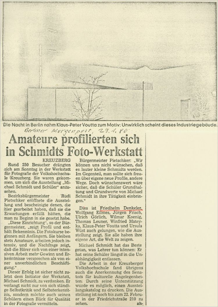 Kritik zur Ausstellung »Michael Schmidt und Schüler«, Berliner Morgenpost, 19.01.1980