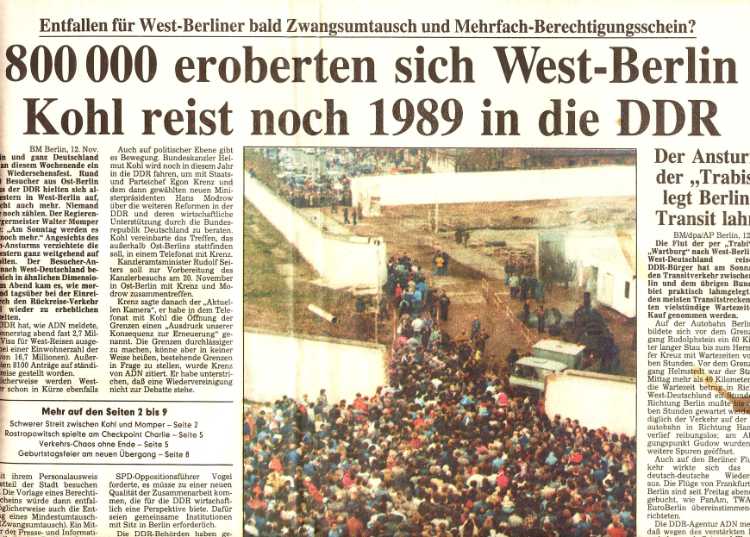 »Berliner Morgenpost vom 9. November 1989«
