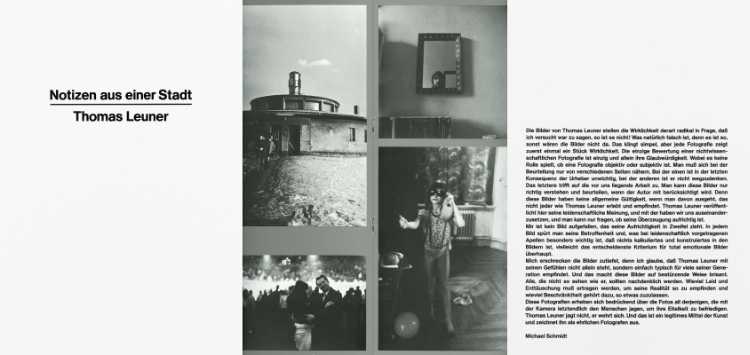 »Notizen aus einer Stadt – Thomas Leuner«, Einzelausstellung in der Werkstatt für Photographie, 21. April bis 16. Mai 1980